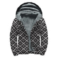Black And White Knitted Pattern Print Sherpa Lined Zip Up Hoodie