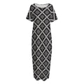 Black And White Knitted Pattern Print Short Sleeve Long Nightdress