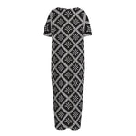 Black And White Knitted Pattern Print Short Sleeve Long Nightdress