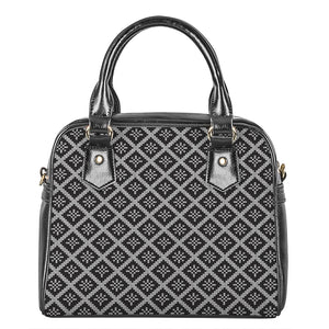 Black And White Knitted Pattern Print Shoulder Handbag