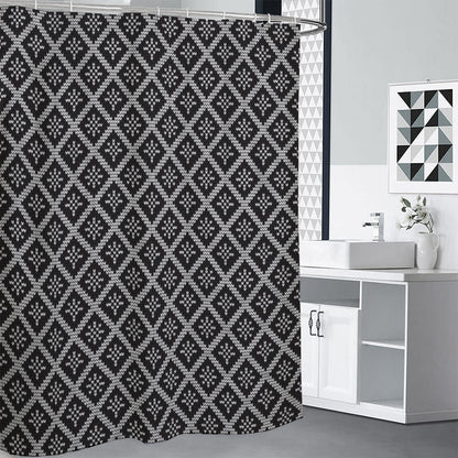 Black And White Knitted Pattern Print Shower Curtain