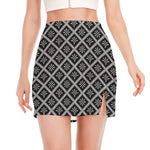 Black And White Knitted Pattern Print Side Slit Mini Skirt