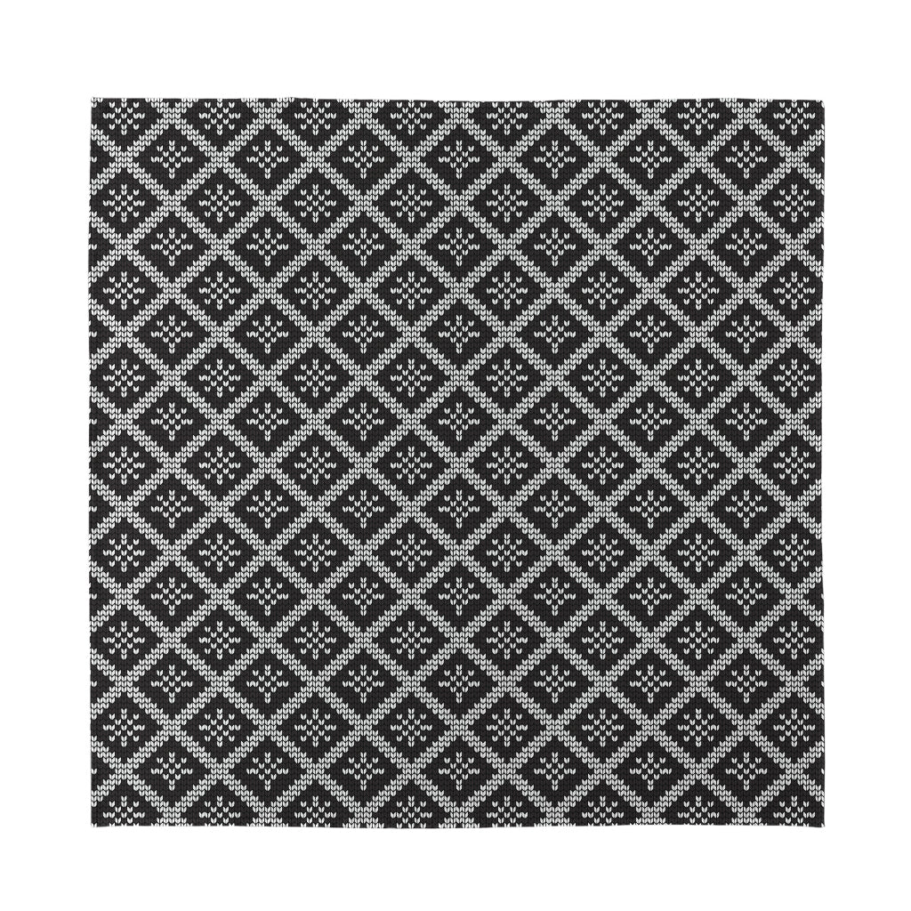 Black And White Knitted Pattern Print Silk Bandana