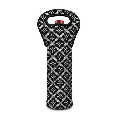 Black And White Knitted Pattern Print Single Neoprene Wine Tote