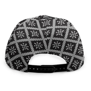 Black And White Knitted Pattern Print Snapback Cap