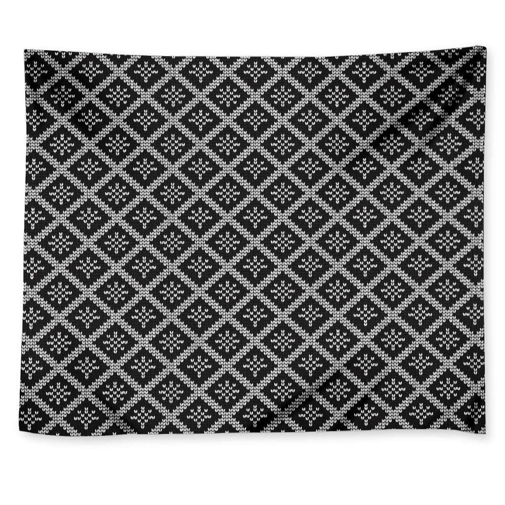 Black And White Knitted Pattern Print Tapestry