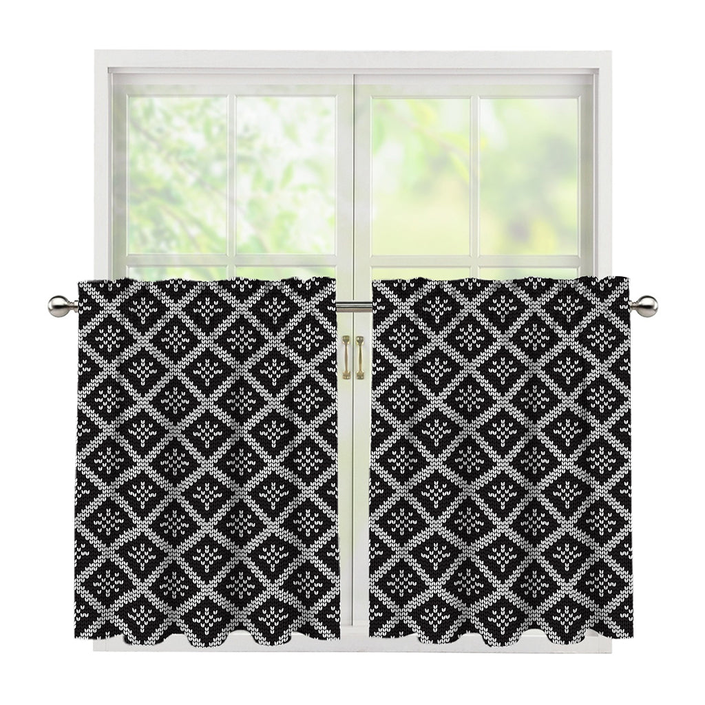 Black And White Knitted Pattern Print Tier Curtains
