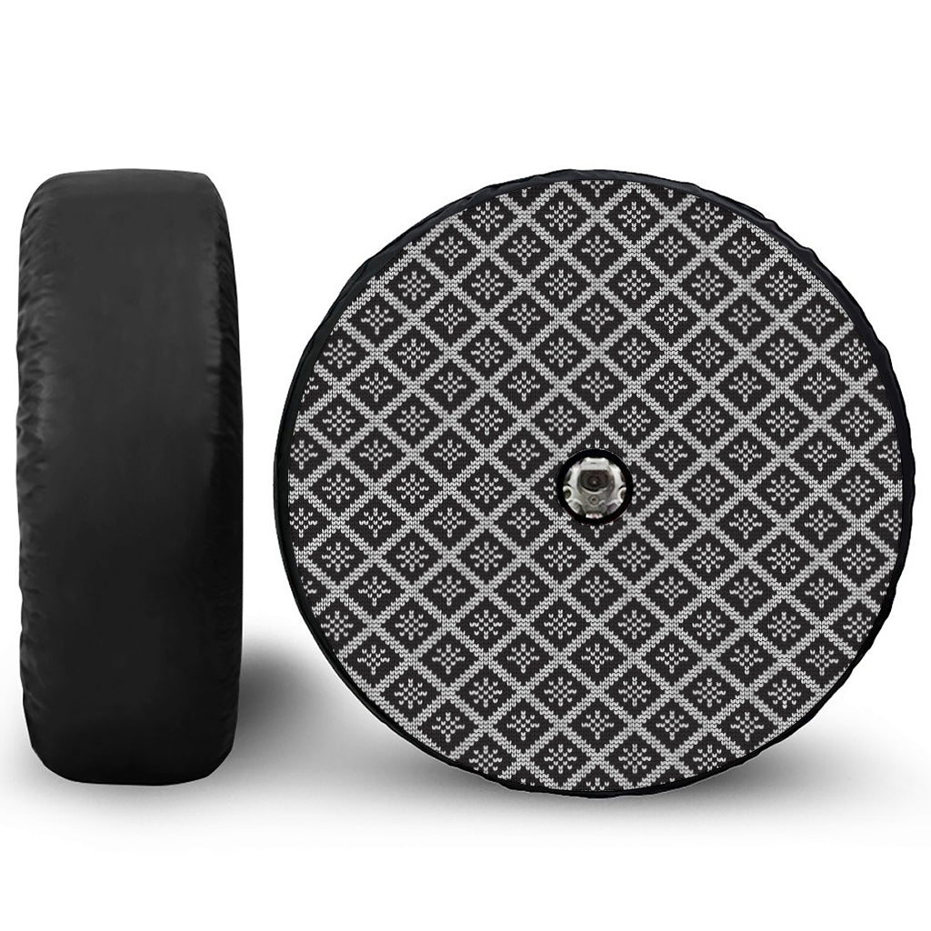 Black And White Knitted Pattern Print Tire Cover With Camera Hole