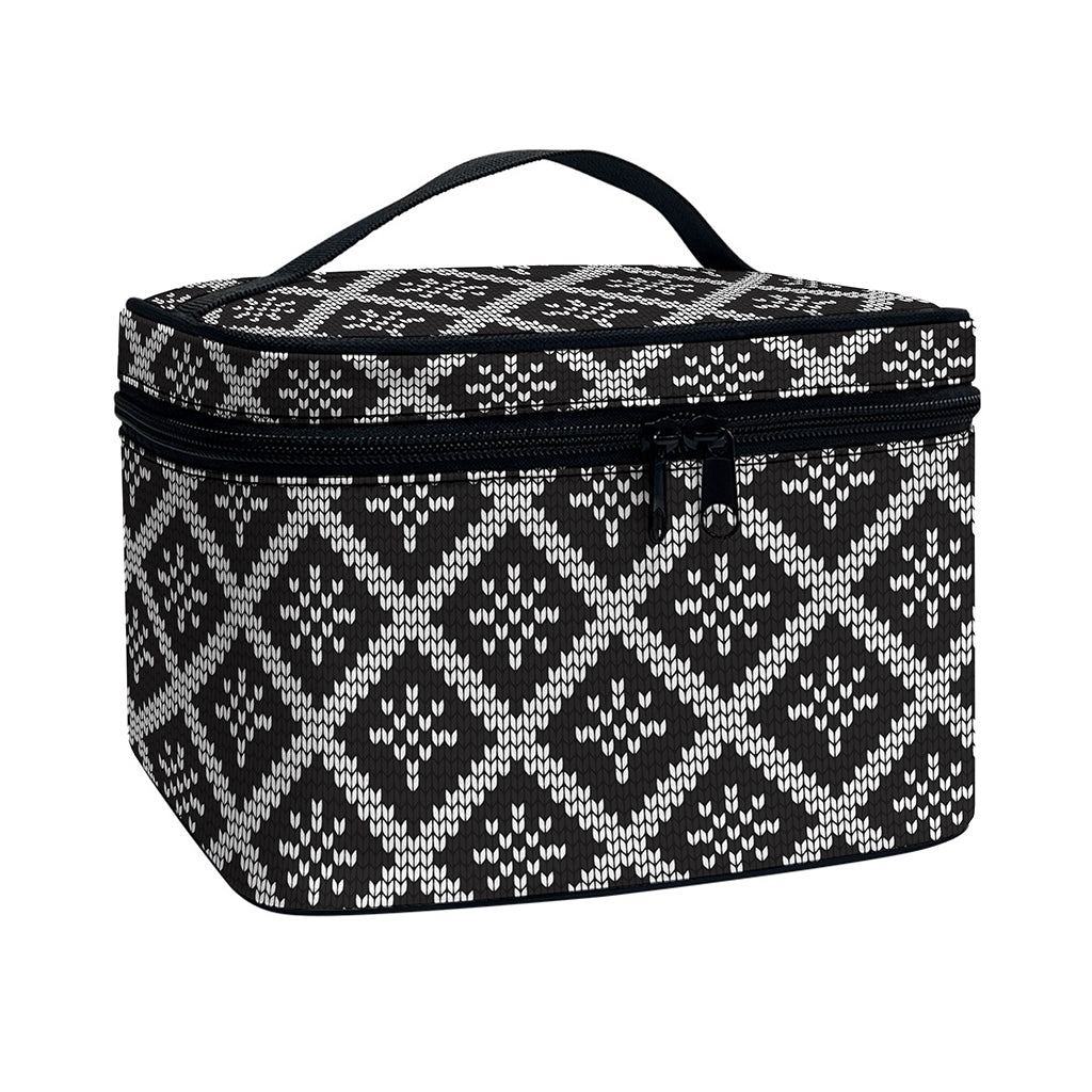 Black And White Knitted Pattern Print Travel Makeup Bag
