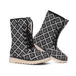 Black And White Knitted Pattern Print Winter Boots