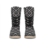 Black And White Knitted Pattern Print Winter Boots