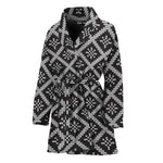 Black And White Knitted Pattern Print Women's Bathrobe