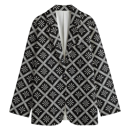 Black And White Knitted Pattern Print Women's Cotton Blazer
