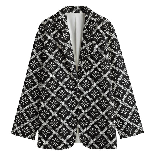 Black And White Knitted Pattern Print Women's Cotton Blazer