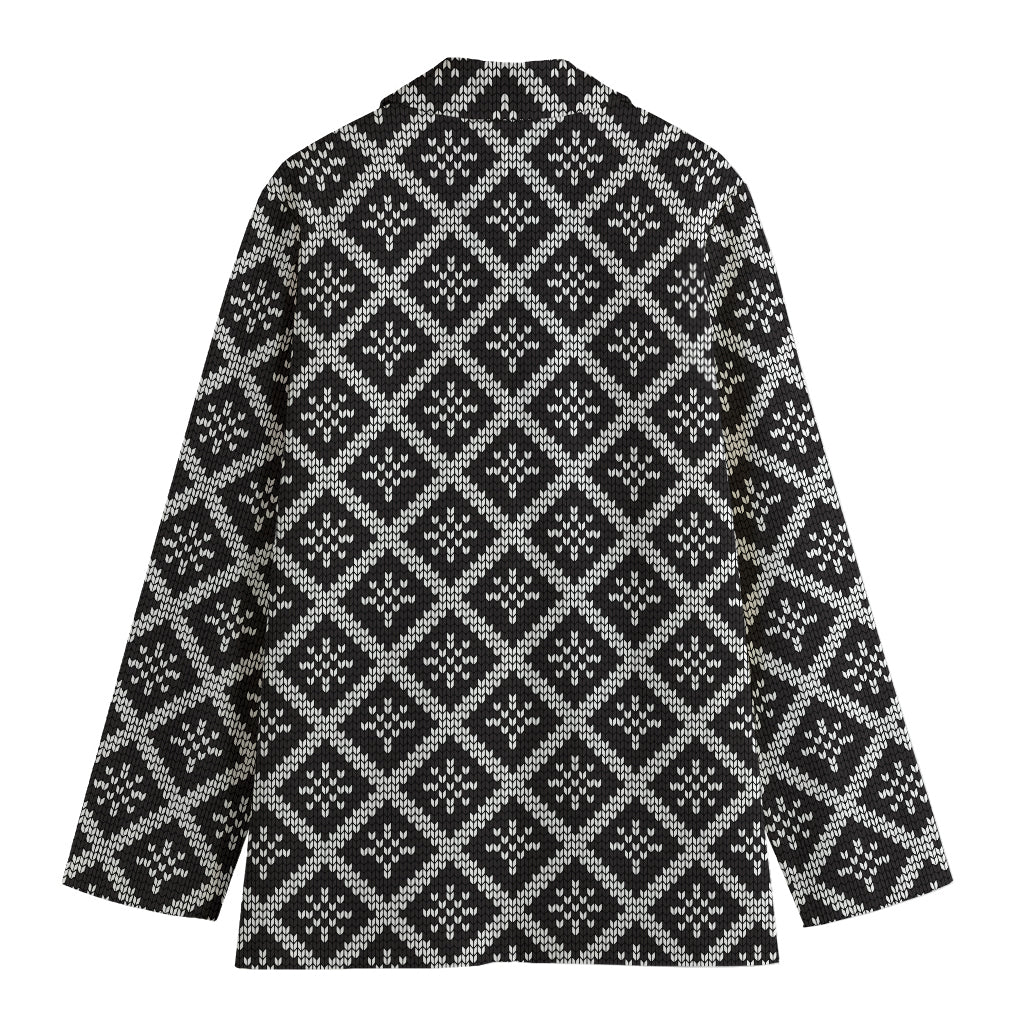 Black And White Knitted Pattern Print Women's Cotton Blazer