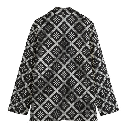 Black And White Knitted Pattern Print Women's Cotton Blazer