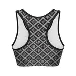 Black And White Knitted Pattern Print Women's Sports Bra