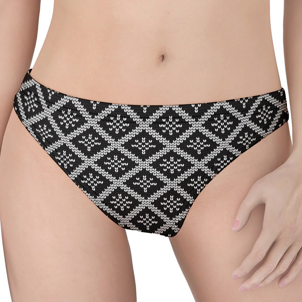 Black And White Knitted Pattern Print Women's Thong