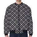 Black And White Knitted Pattern Print Zip Sleeve Bomber Jacket