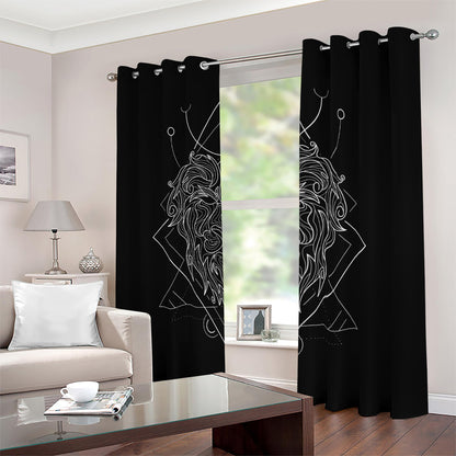Black And White Leo Sign Print Blackout Grommet Curtains