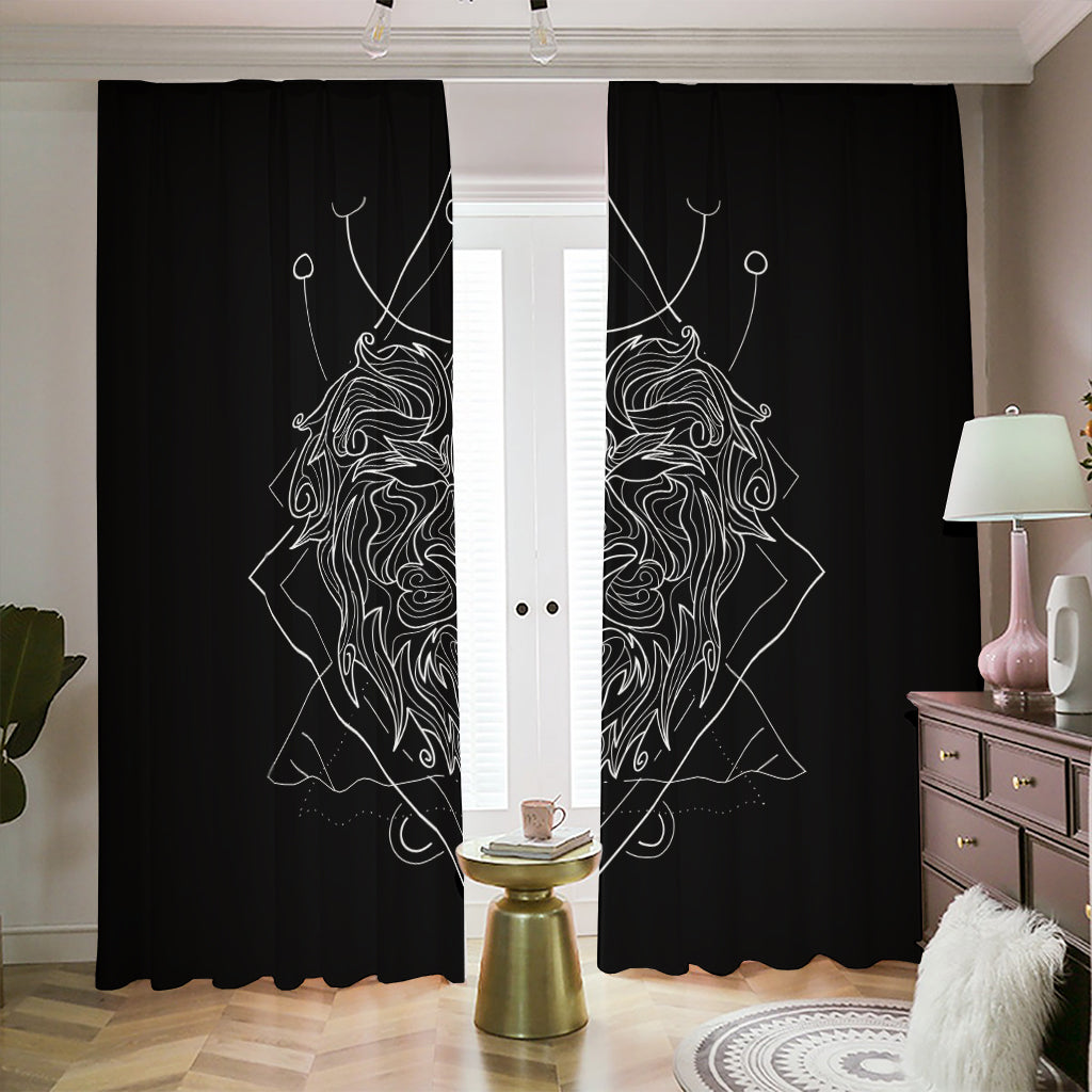 Black And White Leo Sign Print Blackout Pencil Pleat Curtains