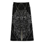 Black And White Leo Sign Print Cotton Front Slit Maxi Skirt