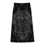 Black And White Leo Sign Print Cotton Front Slit Maxi Skirt