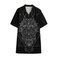 Black And White Leo Sign Print Cotton Hawaiian Shirt