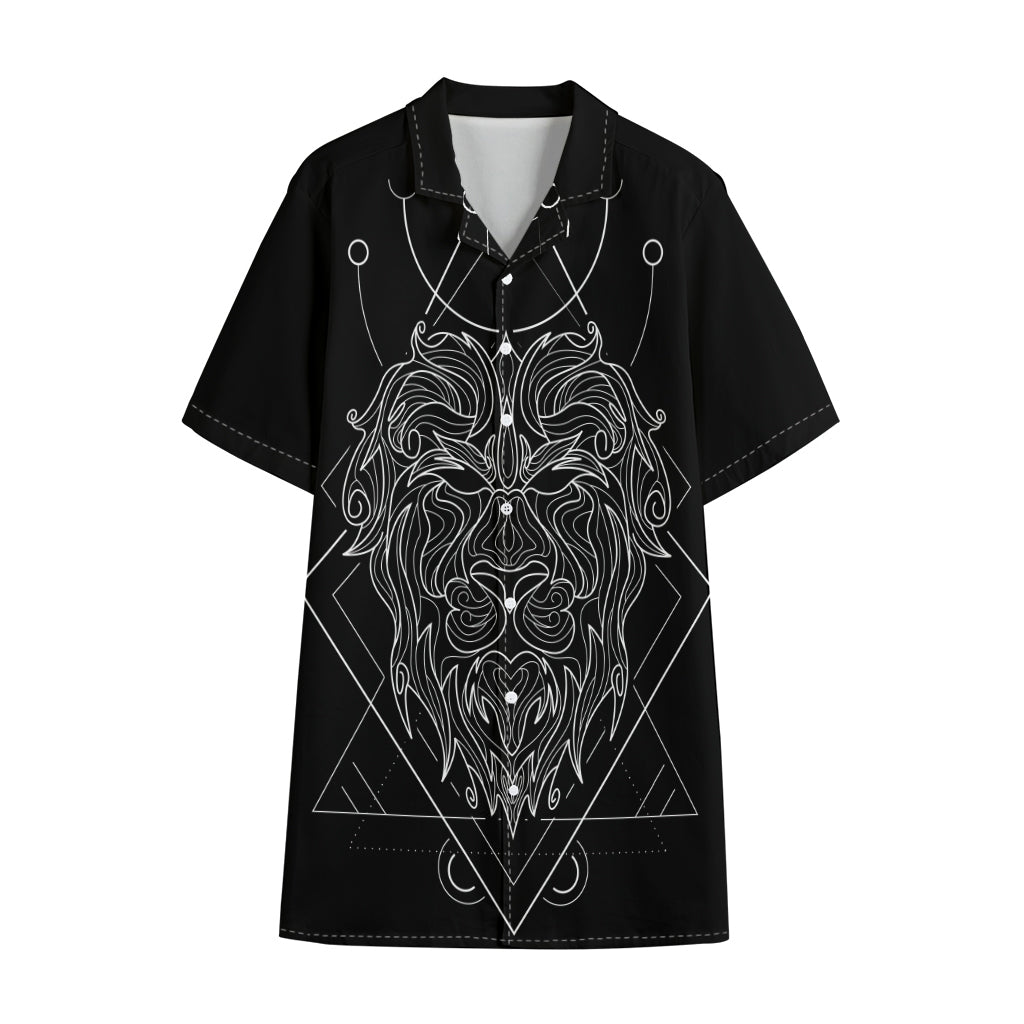 Black And White Leo Sign Print Cotton Hawaiian Shirt