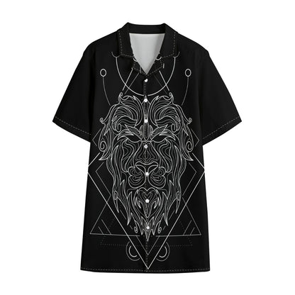 Black And White Leo Sign Print Cotton Hawaiian Shirt