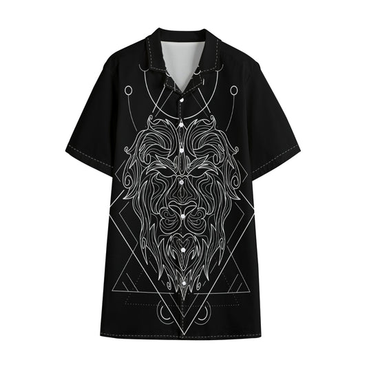 Black And White Leo Sign Print Cotton Hawaiian Shirt