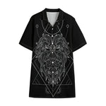 Black And White Leo Sign Print Cotton Hawaiian Shirt