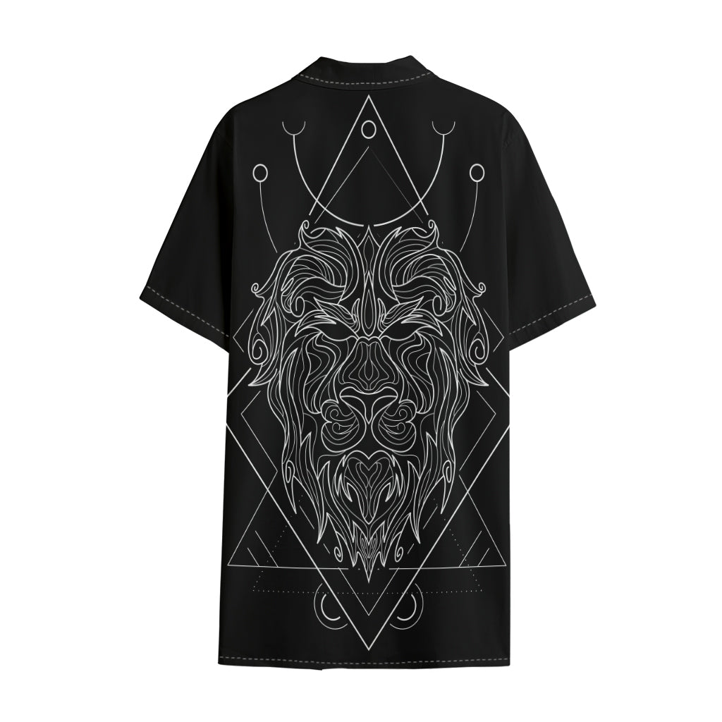 Black And White Leo Sign Print Cotton Hawaiian Shirt