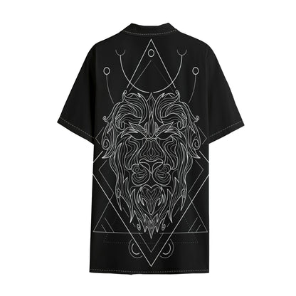 Black And White Leo Sign Print Cotton Hawaiian Shirt