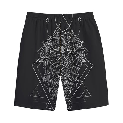 Black And White Leo Sign Print Cotton Shorts