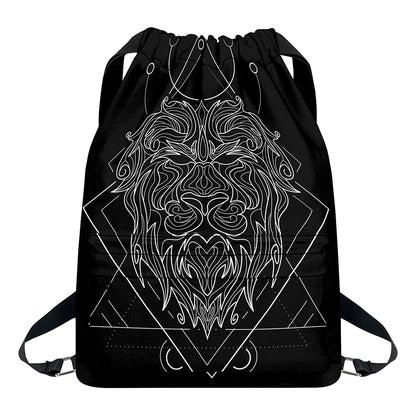 Black And White Leo Sign Print Drawstring Backpack