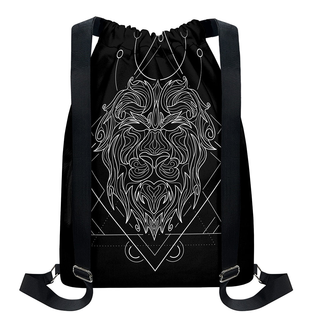 Black And White Leo Sign Print Drawstring Backpack