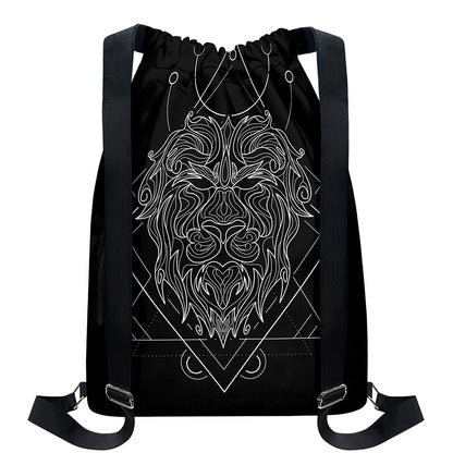 Black And White Leo Sign Print Drawstring Backpack