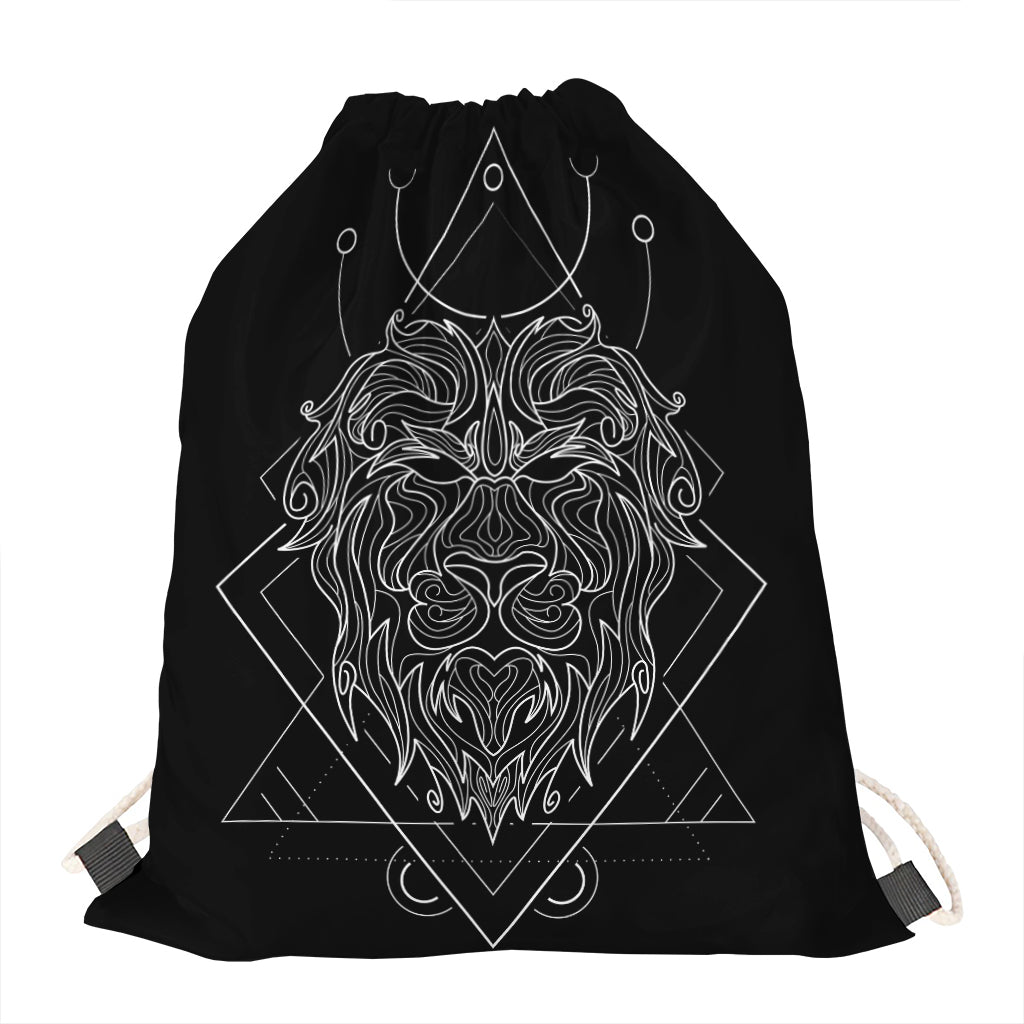 Black And White Leo Sign Print Drawstring Bag