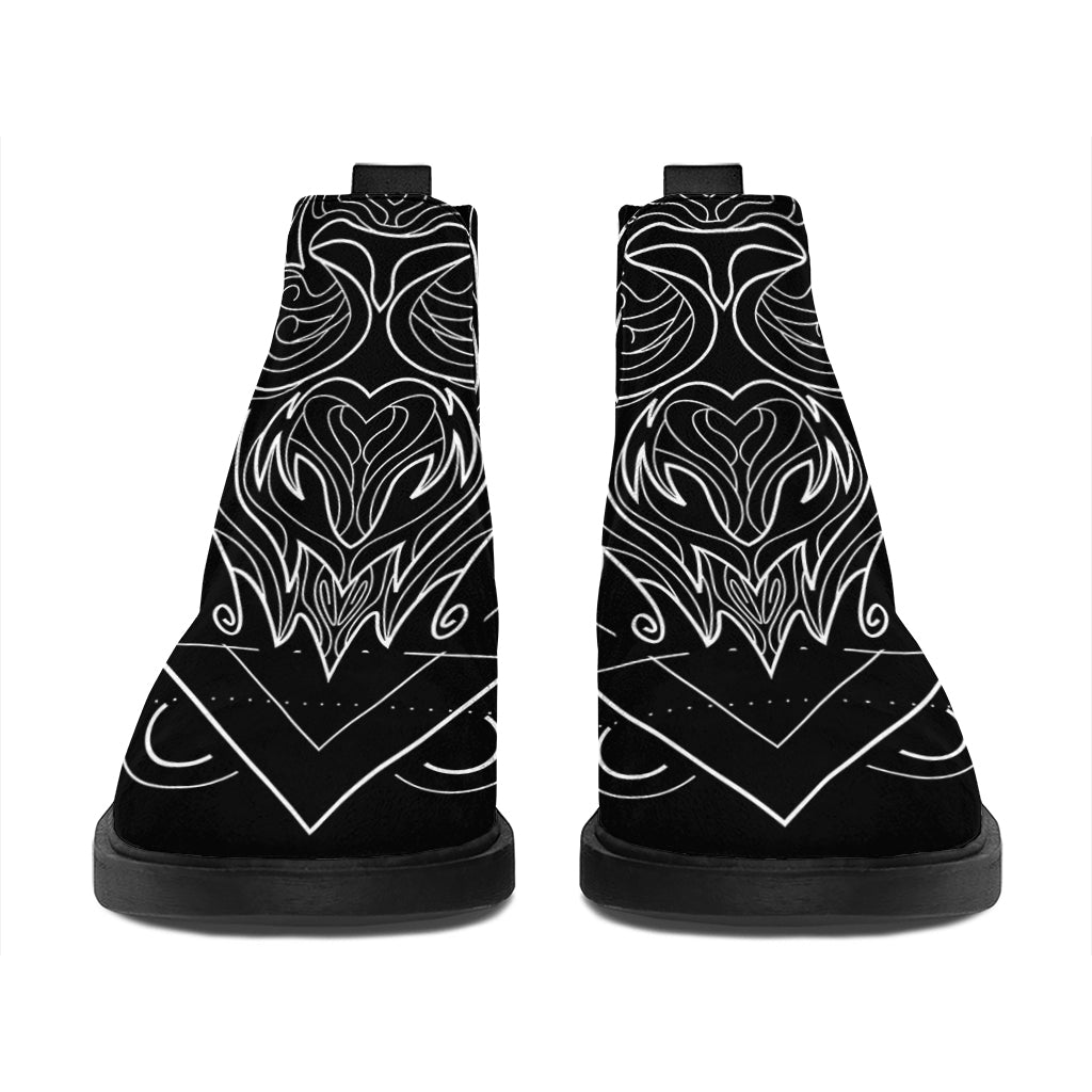 Black And White Leo Sign Print Flat Ankle Boots