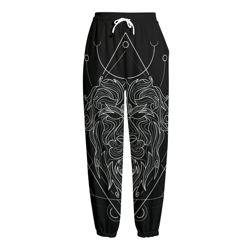 Black And White Leo Sign Print Fleece Lined Knit Pants