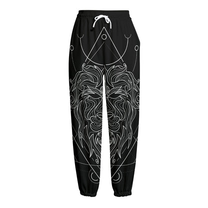 Black And White Leo Sign Print Fleece Lined Knit Pants