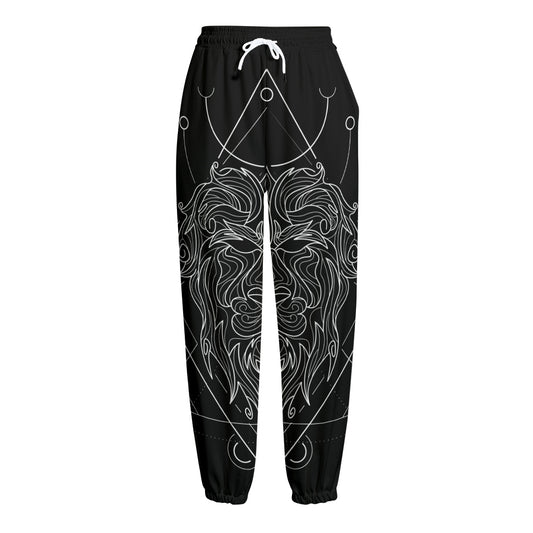 Black And White Leo Sign Print Fleece Lined Knit Pants