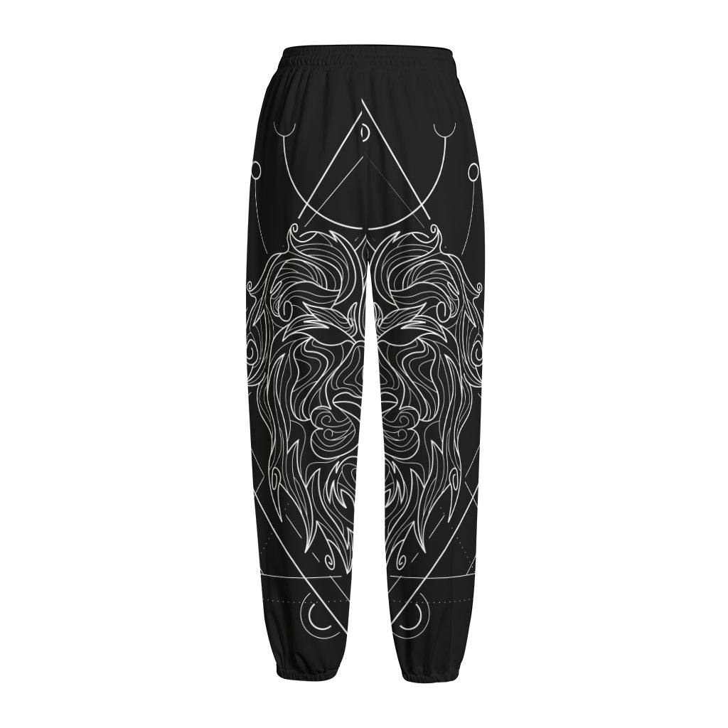 Black And White Leo Sign Print Fleece Lined Knit Pants
