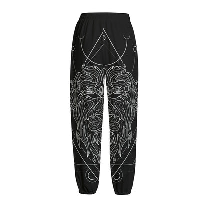 Black And White Leo Sign Print Fleece Lined Knit Pants