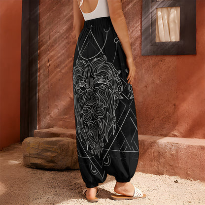 Black And White Leo Sign Print Harem Pants