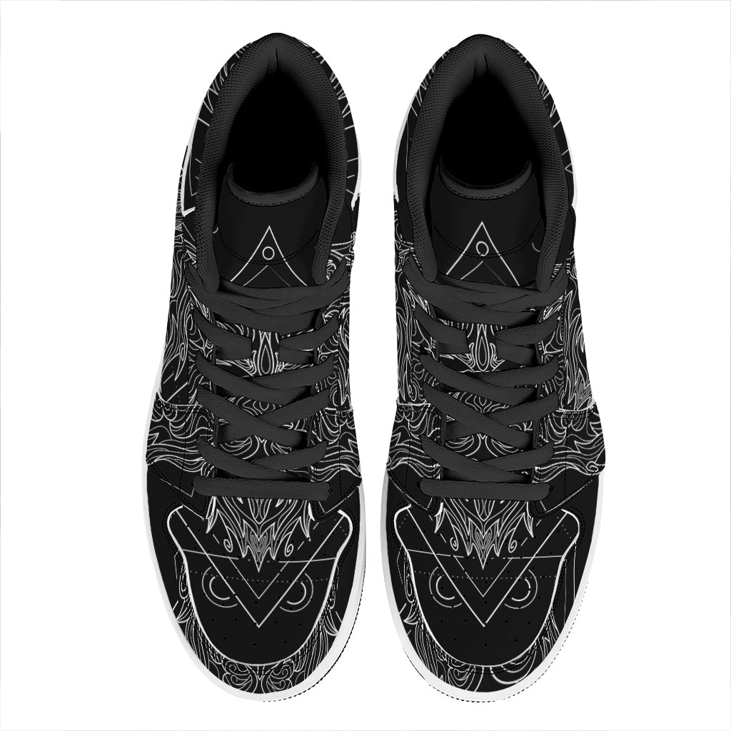 Black And White Leo Sign Print High Top Leather Sneakers