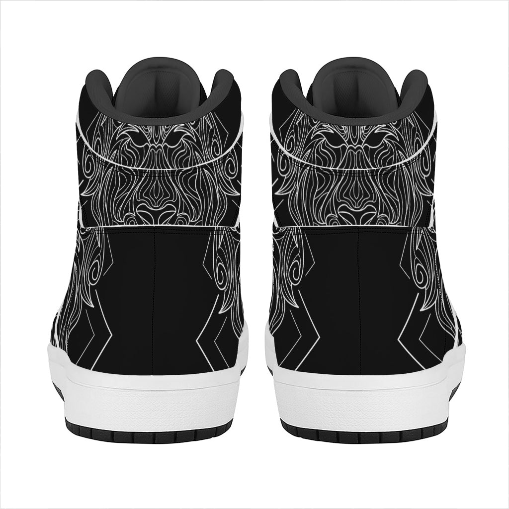 Black And White Leo Sign Print High Top Leather Sneakers