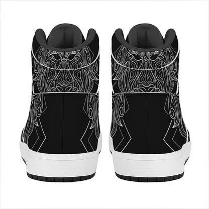 Black And White Leo Sign Print High Top Leather Sneakers