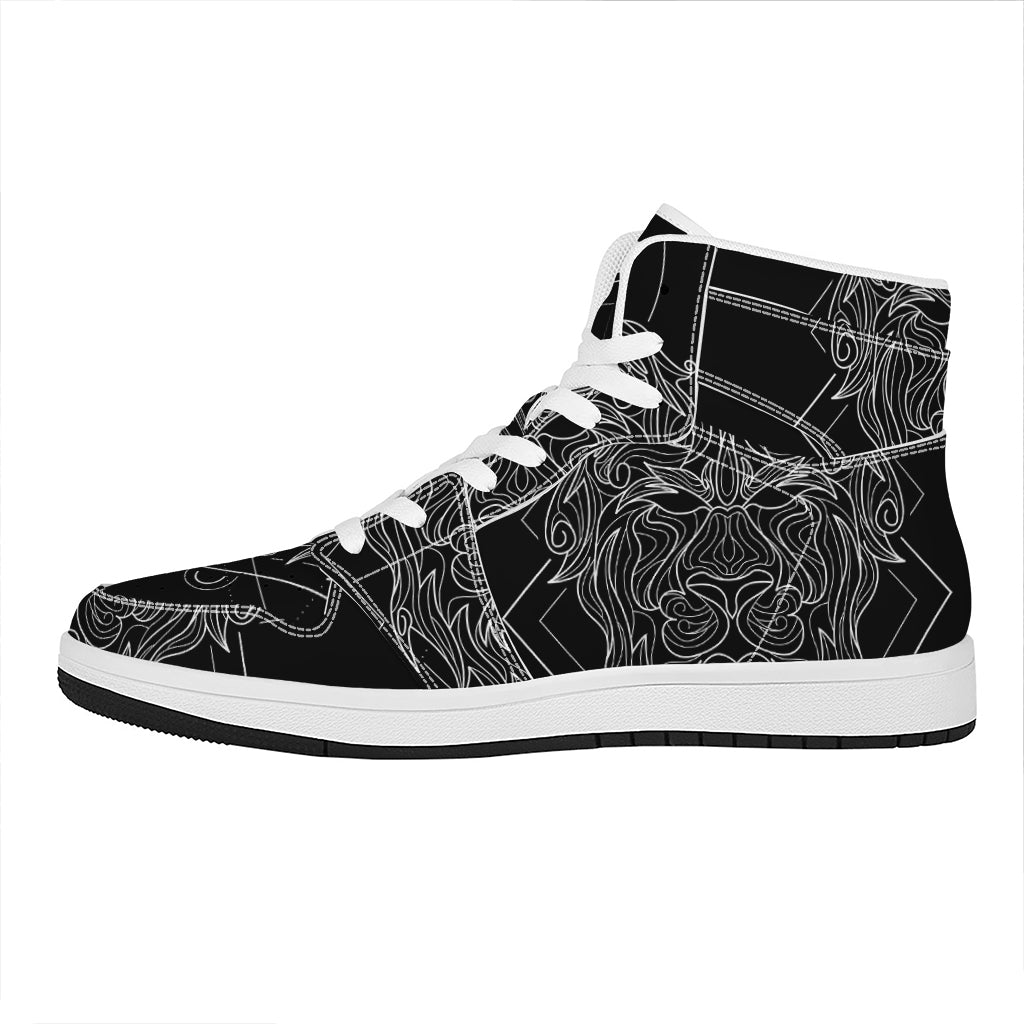 Black And White Leo Sign Print High Top Leather Sneakers